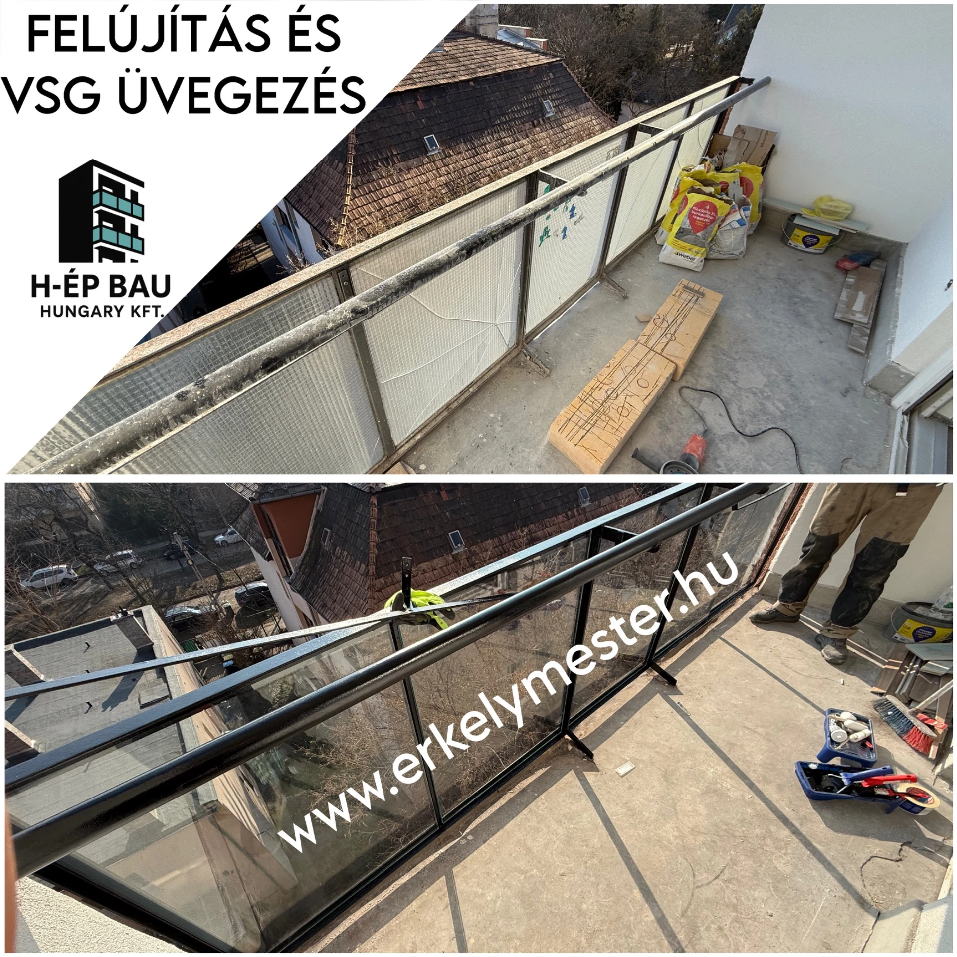 Erkélyfelújítás – csiszolás, alapozás, festés és üvegezés
