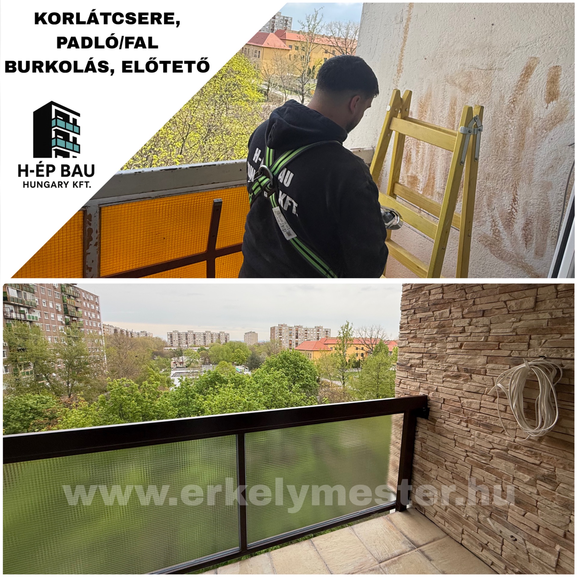 Korlát csere, fal és padló burkolás Budapest IV.kerületében