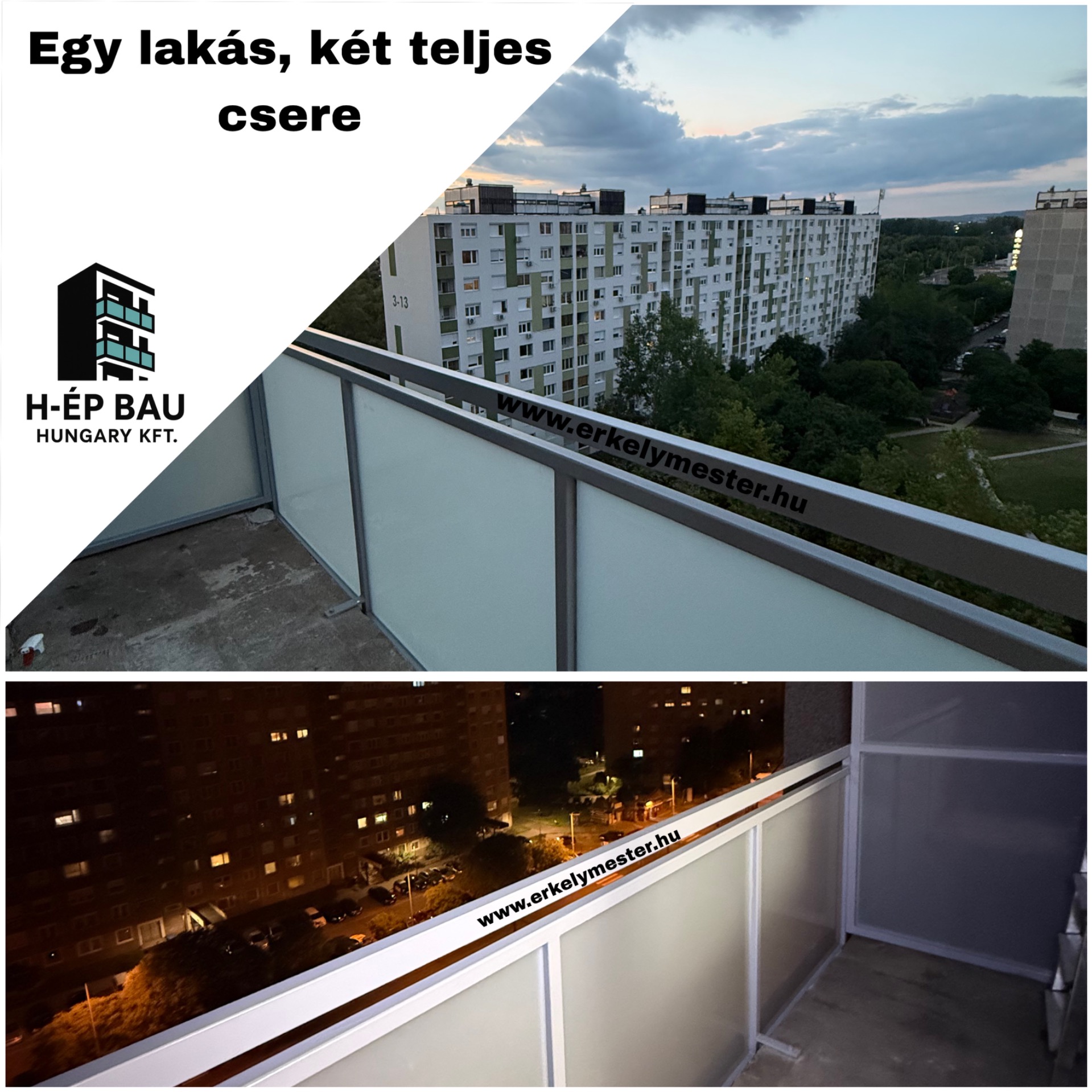 Két erkély korlát csere Budapest IV. kerület